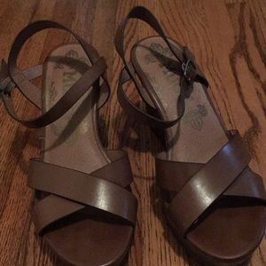 Mudd Brown wedge crossover sandals